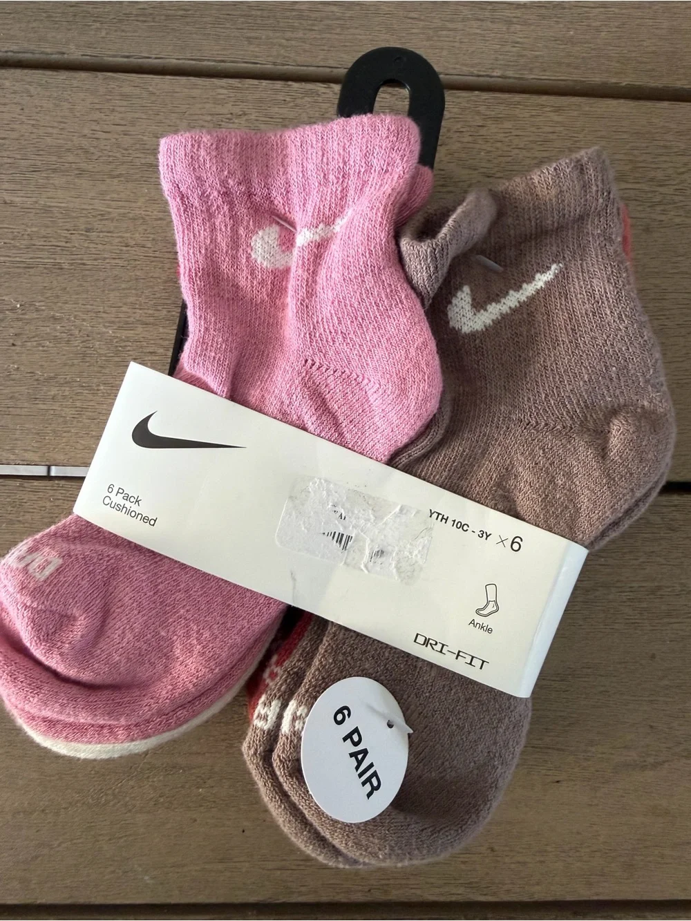 Nike Kids Pink and Brown Cushioned Ankle Socks - Pack